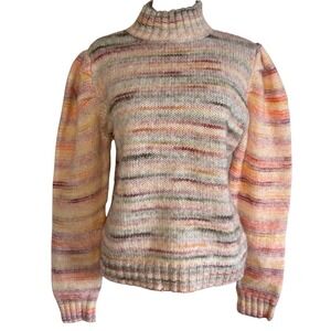 Women's H By HALSTON Striped Sweater Exaggerated Sleeves Pink Orange Casual SZ M